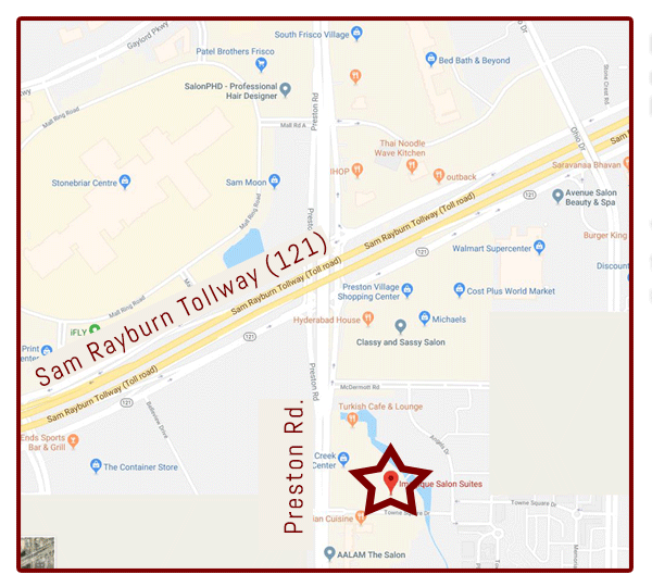 map showing the intersection of highway 121 and Preston rd.